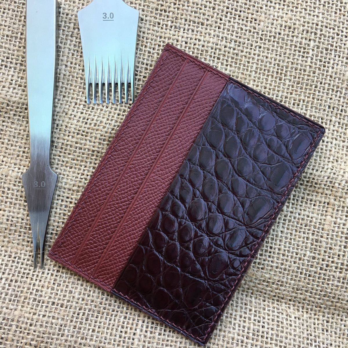 Epsom Leather & Flank Alligator Leather Card Holder, Personalized Gift