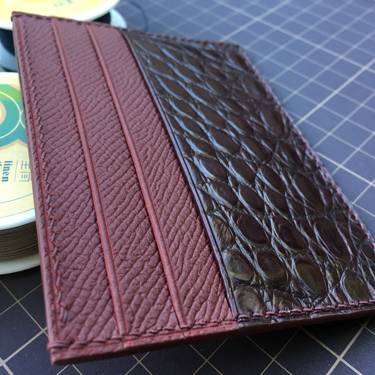 Epsom Leather & Flank Alligator Leather Card Holder, Personalized Gift