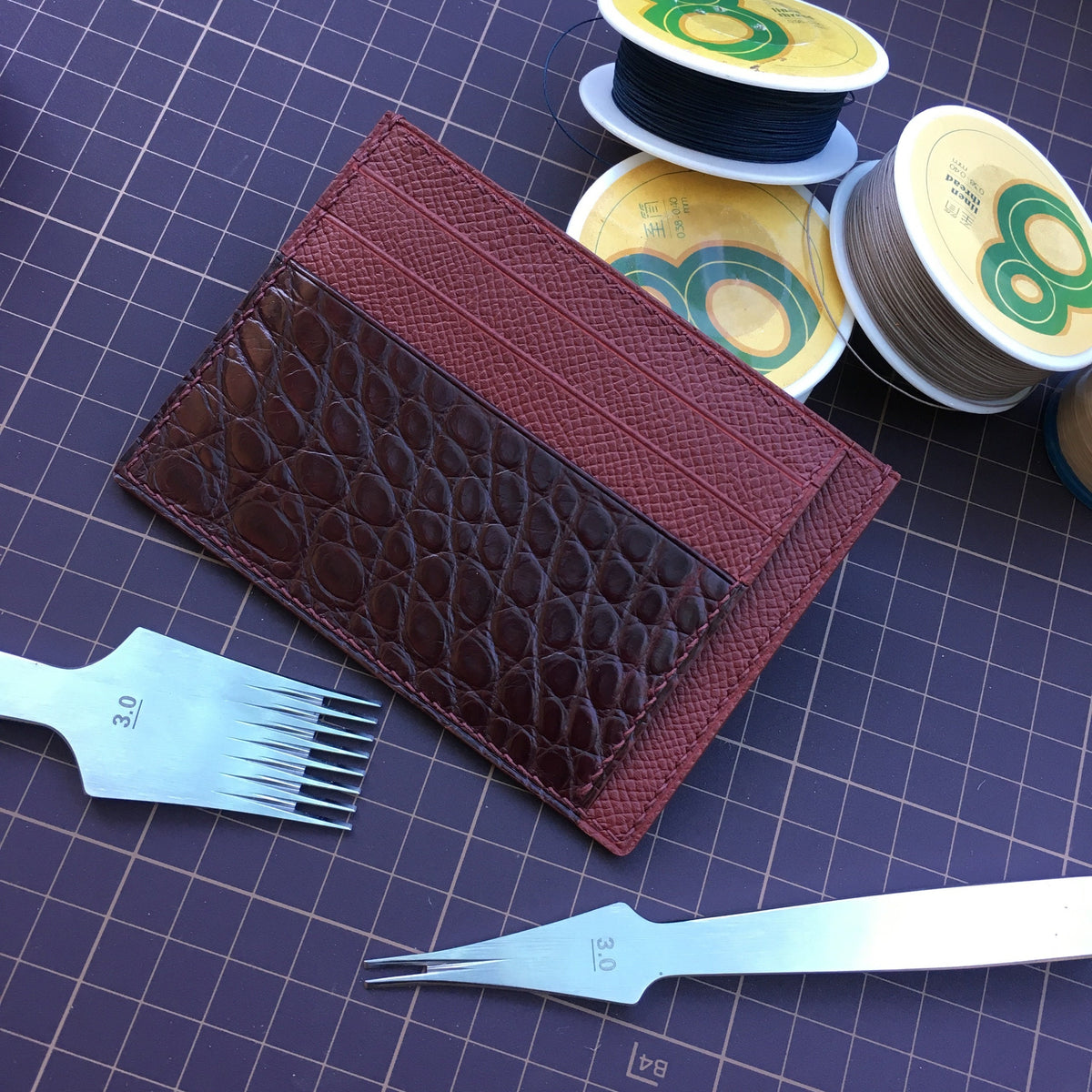 Epsom Leather & Flank Alligator Leather Card Holder, Personalized Gift