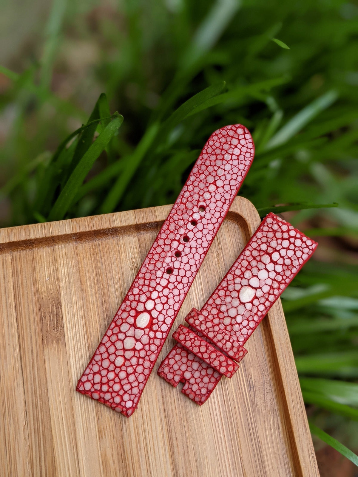 Red Stingray Leather Watch Band: Handmade Personalized Strap