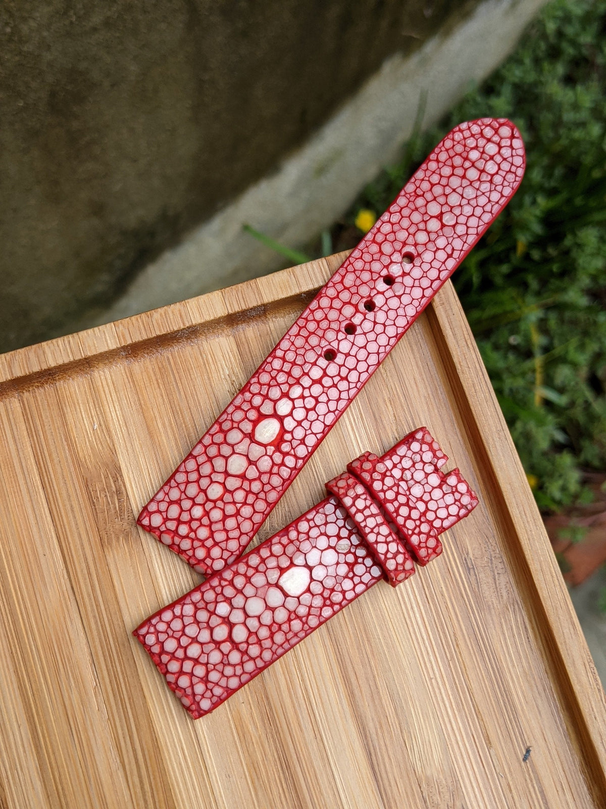 Red Stingray Leather Watch Band: Handmade Personalized Strap