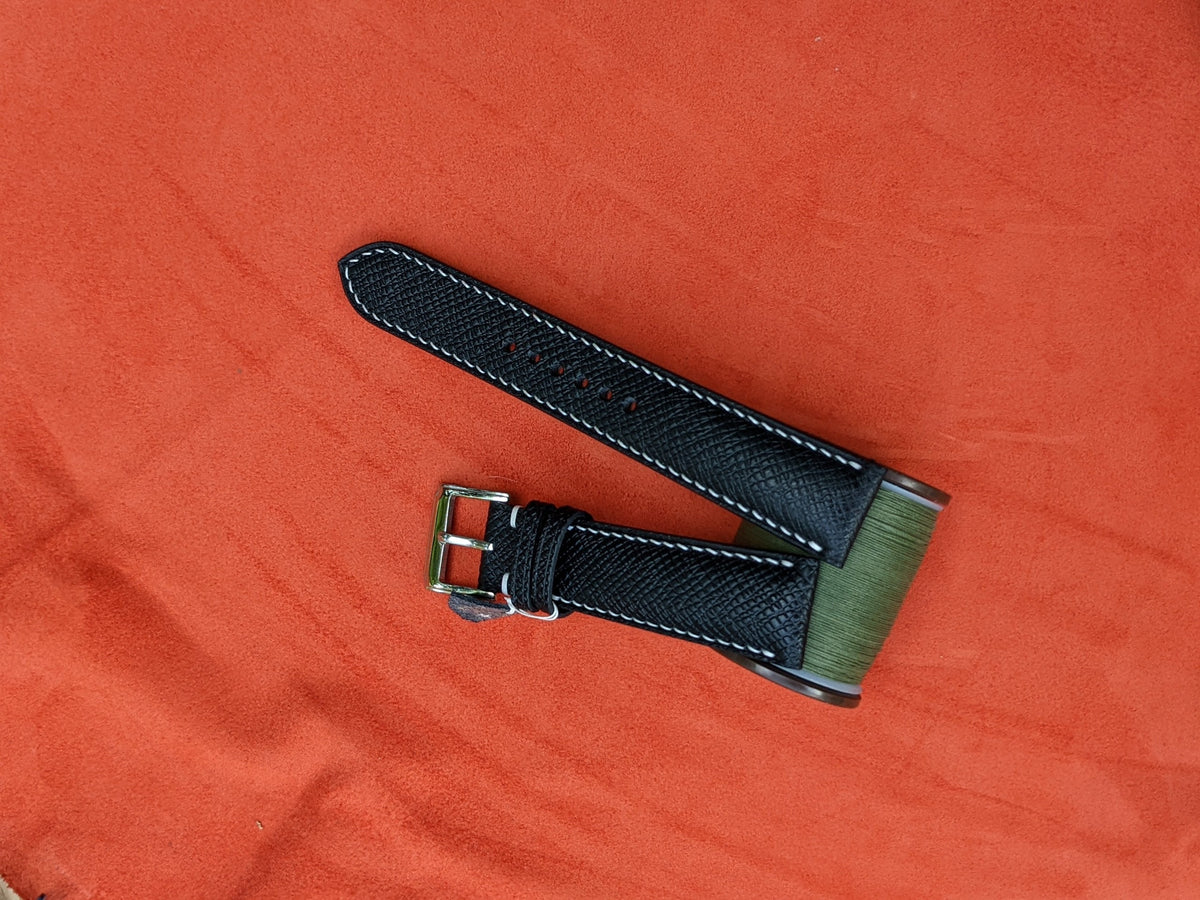 Black Taiga Leather Watch Strap | Handcrafted Band 18–24mm