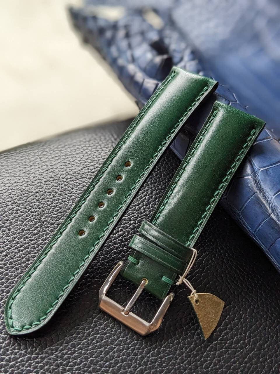 Green Shell Cordovan Watch Strap – Handmade & Customizable