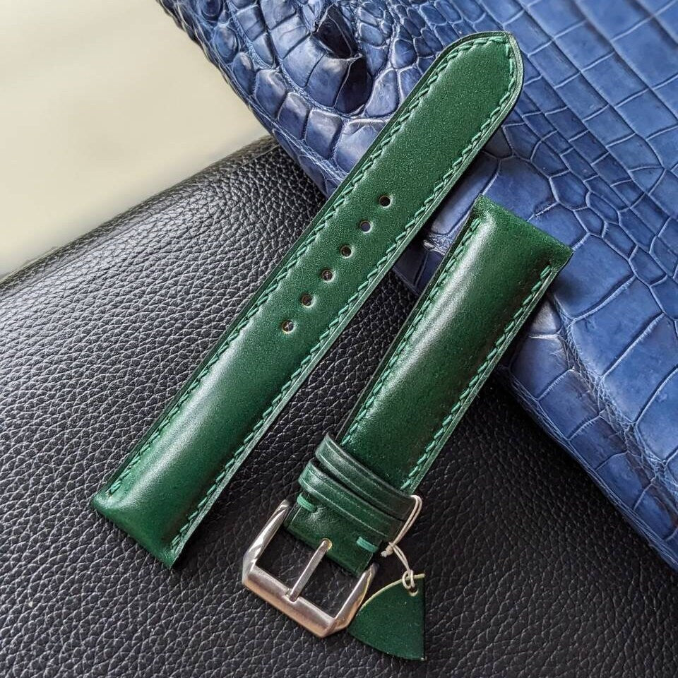 Green Shell Cordovan Watch Strap – Handmade & Customizable