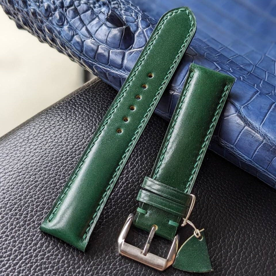 Green Shell Cordovan Watch Strap – Handmade & Customizable