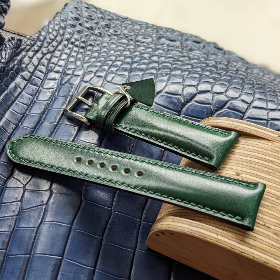 Green Shell Cordovan Watch Strap – Handmade & Customizable