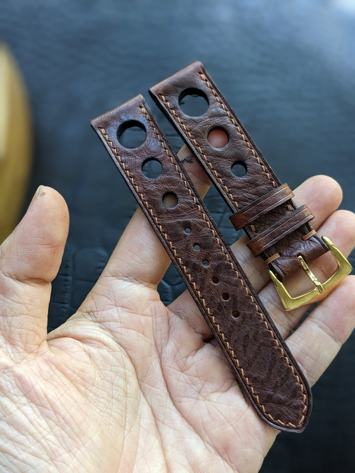 Brown Vachetta Leather Rally Watch Strap: 18mm-24mm