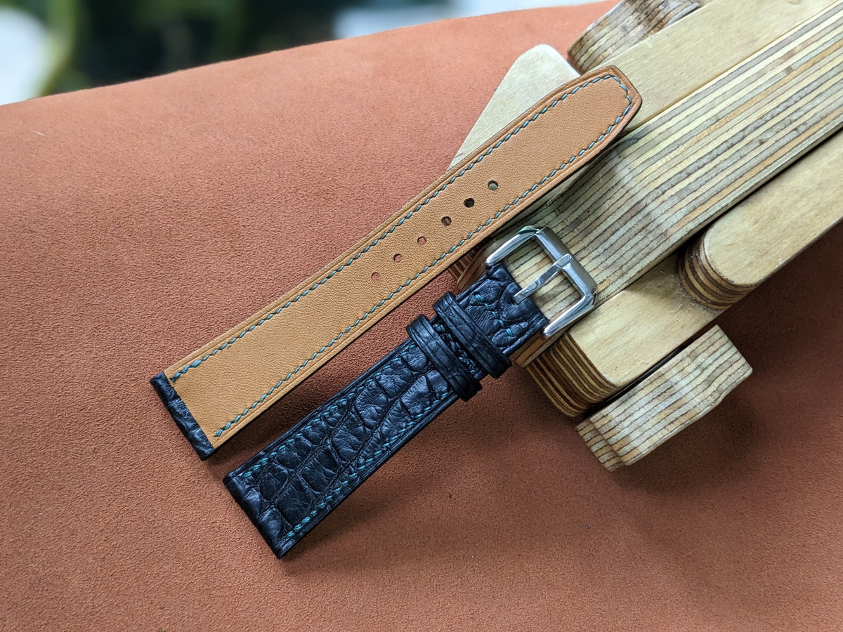 Black Alligator Leather Watch Strap – Mastrotto Lining, Handmade