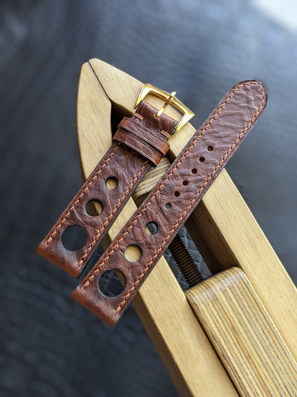 Brown Vachetta Leather Rally Watch Strap: 18mm-24mm