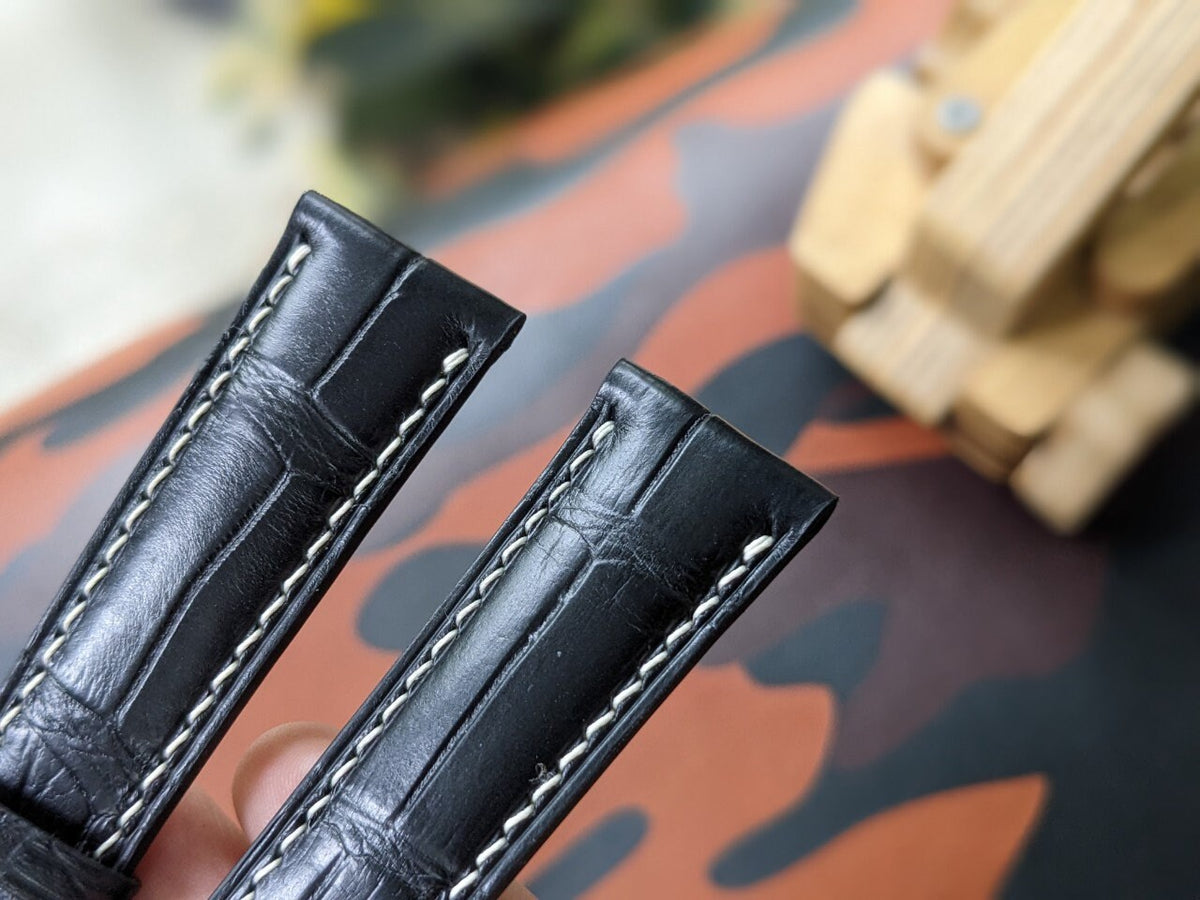 Matte Black Alligator Leather Watch Strap Sizes 18mm-24mm