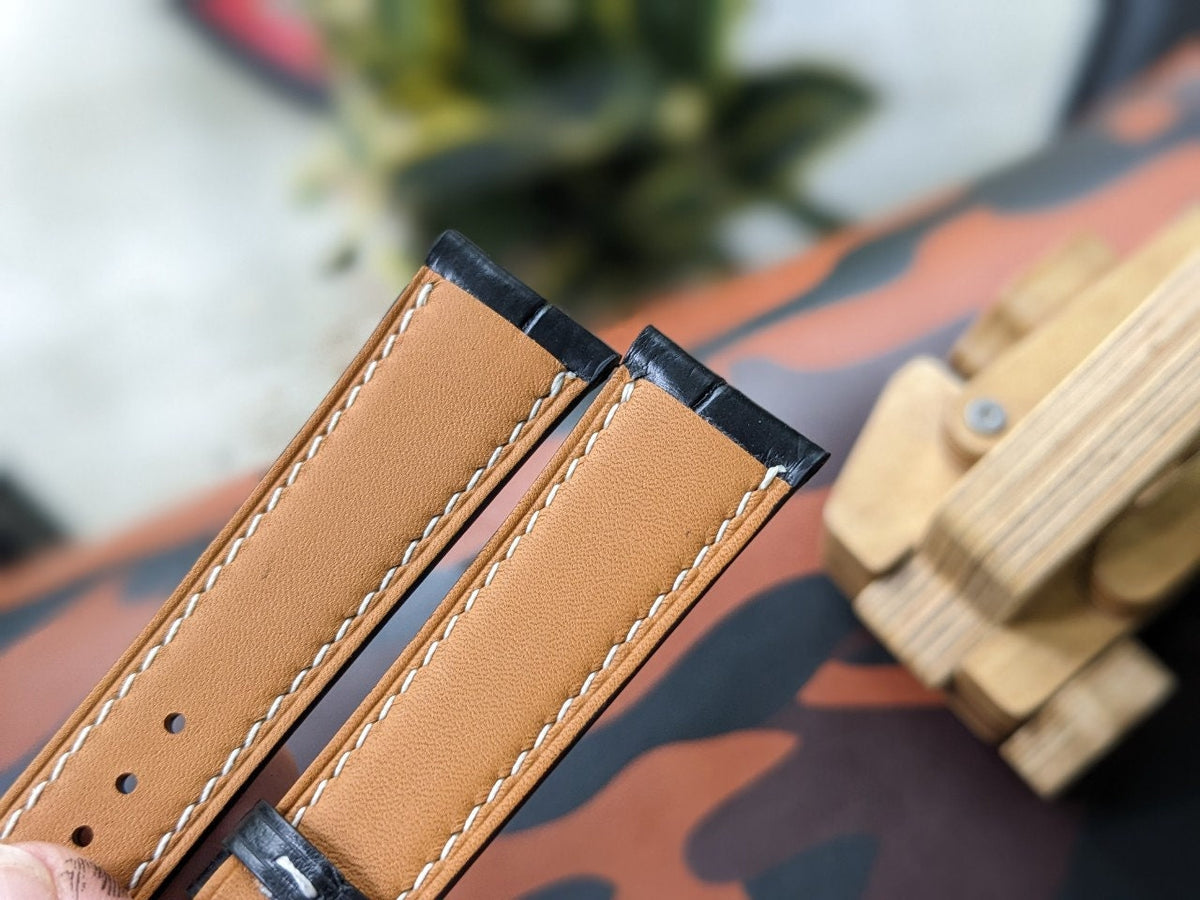 Matte Black Alligator Leather Watch Strap Sizes 18mm-24mm