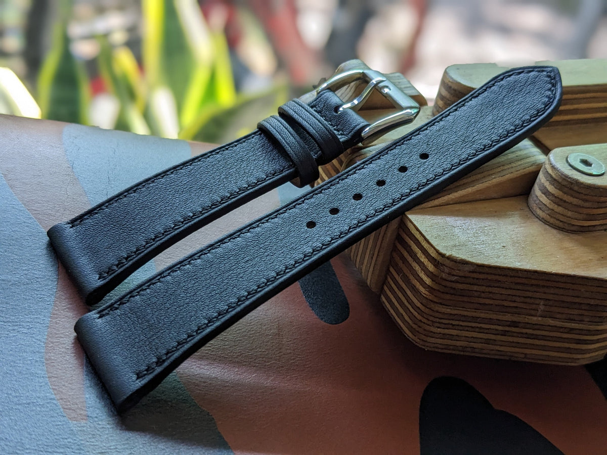 Black Swift Leather Watch Strap – Handmade | 18mm to 24mm