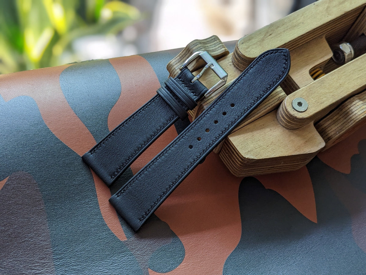 Black Swift Leather Watch Strap – Handmade | 18mm to 24mm