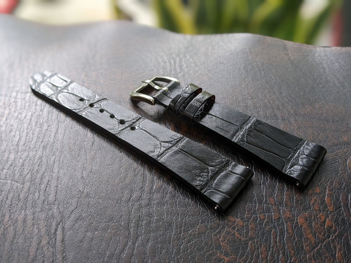 Handmade Black Alligator Leather Watch Strap with Quick Release size 18mm-24mm