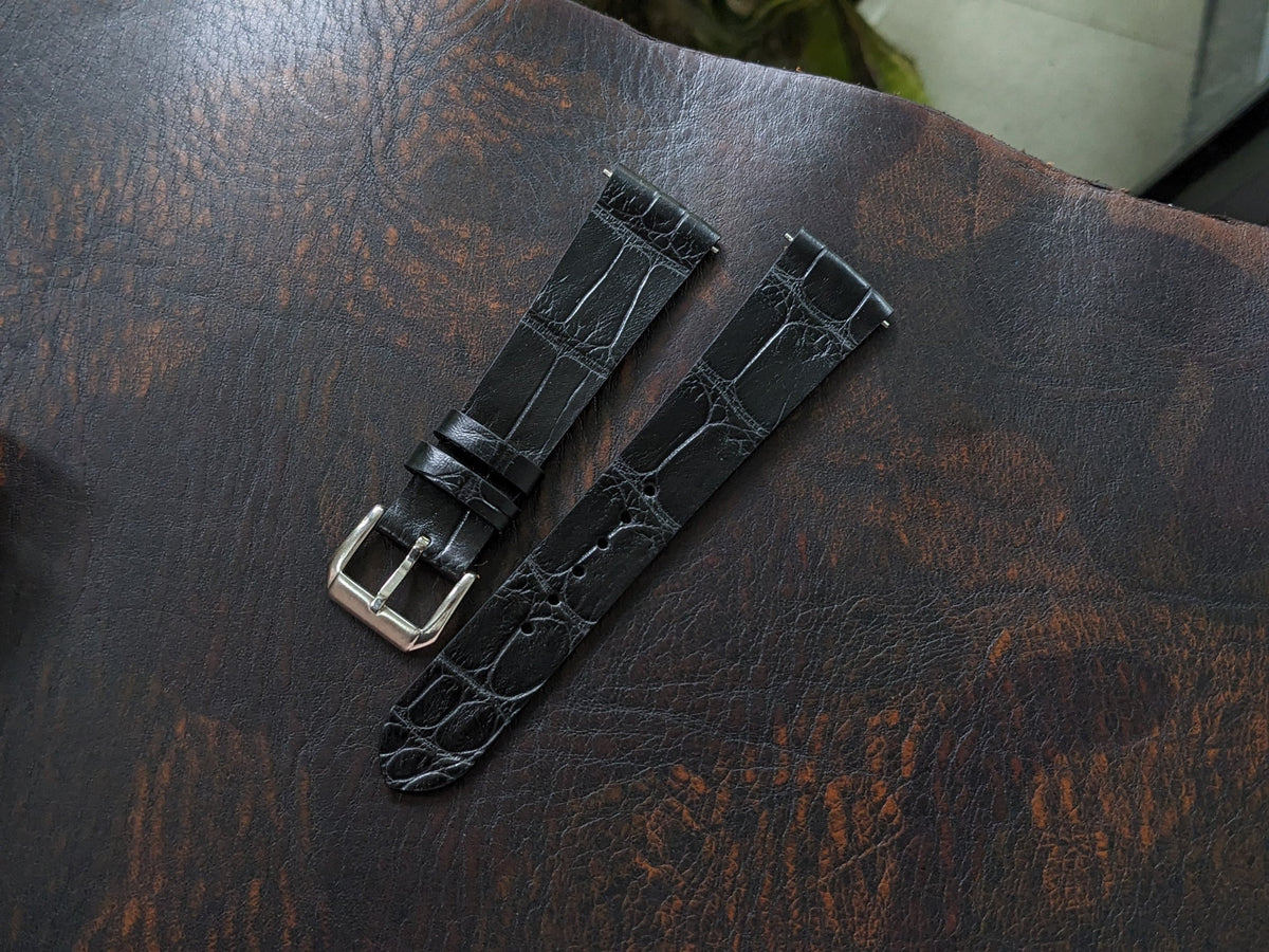 Handmade Black Alligator Leather Watch Strap with Quick Release size 18mm-24mm