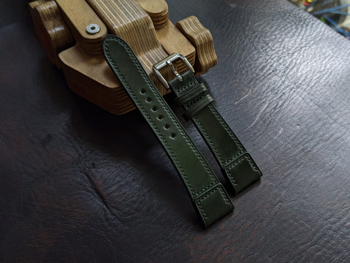 Shell Cordovan Watch Strap – Dark Green Handmade Leather Band