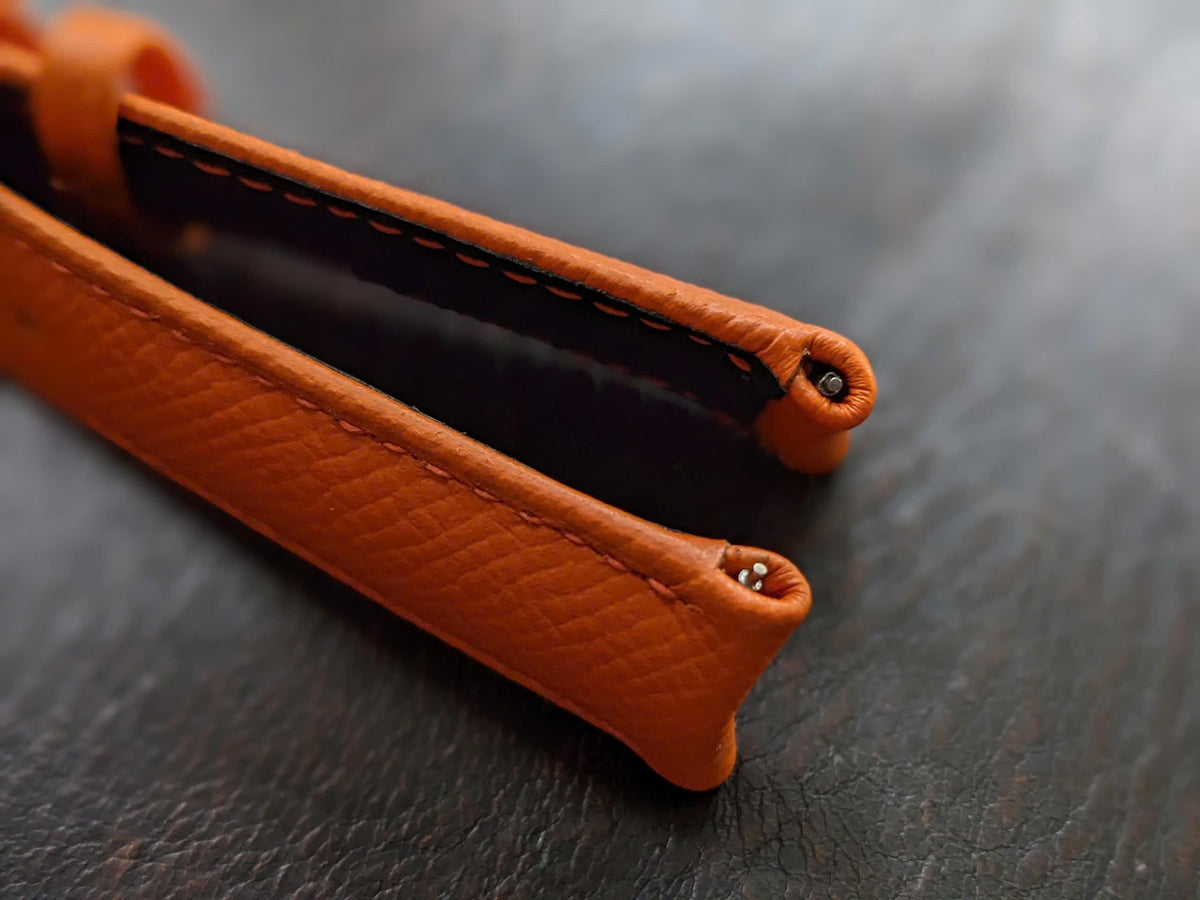 Rolled Edge Curved Lug Epsom Leather Watch Strap – Handmade | 18mm to 24mm