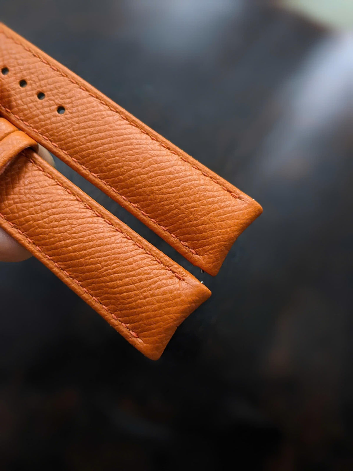 Rolled Edge Curved Lug Epsom Leather Watch Strap – Handmade | 18mm to 24mm