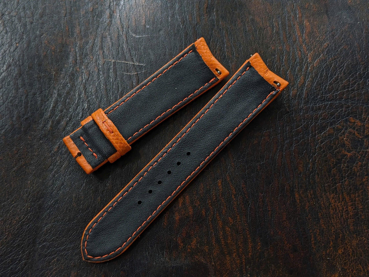 Rolled Edge Curved Lug Epsom Leather Watch Strap – Handmade | 18mm to 24mm