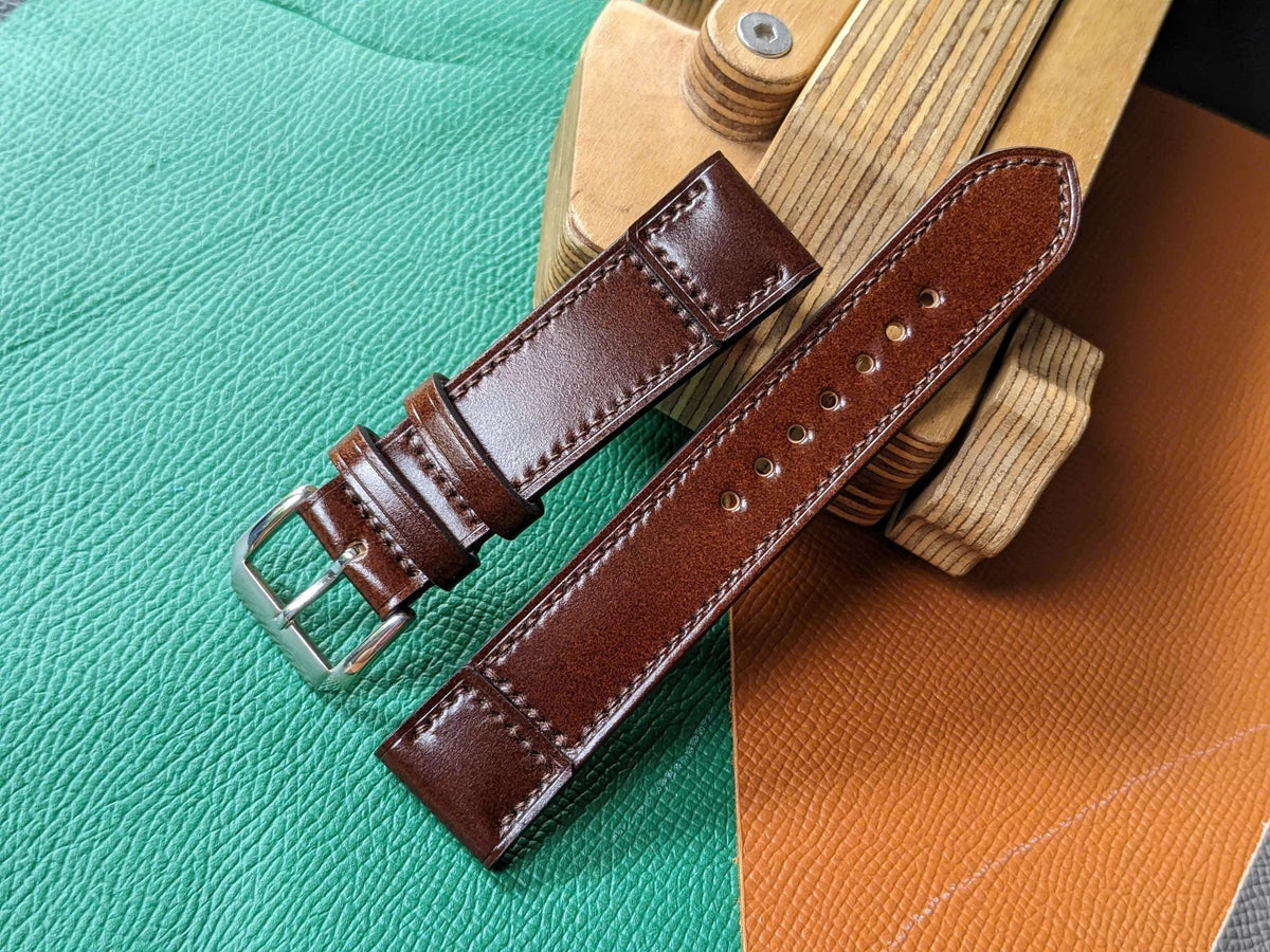 Brown Shinki Shell Cordovan Watch Strap – Handmade, 18–24mm
