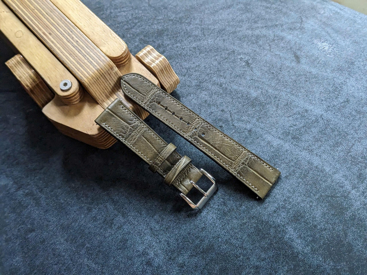 Olive Alligator Leather Watch Strap – Quick Release | Handmade | 18mm to 24mm
