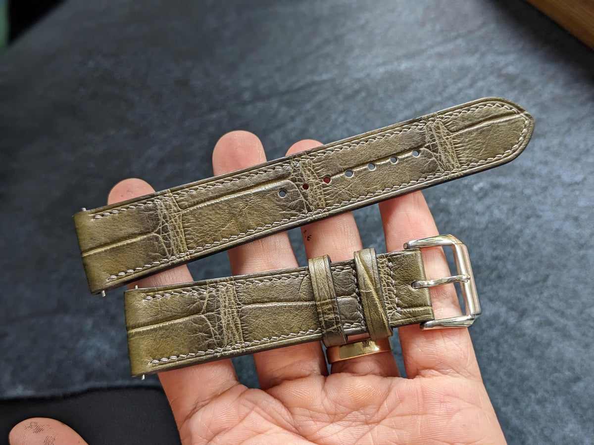 Olive Alligator Leather Watch Strap – Quick Release | Handmade | 18mm to 24mm