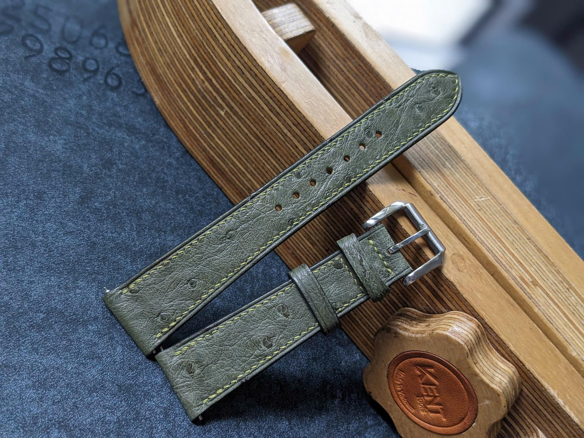 Olive Ostrich Leather Watch Strap – Quick Release | Handmade | 18mm to 24mm
