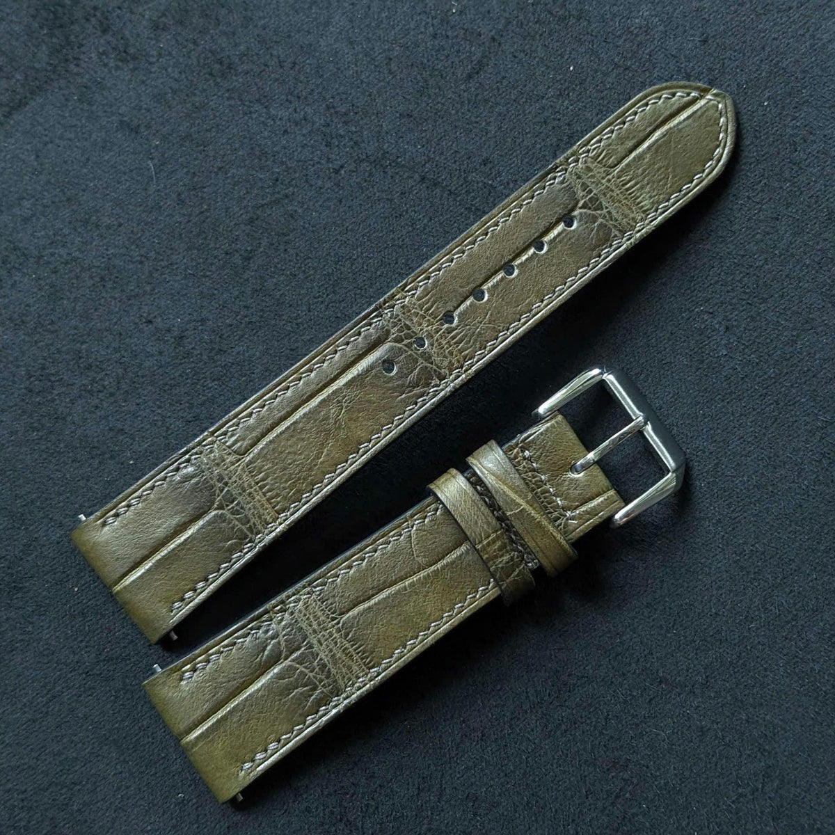 Olive Alligator Leather Watch Strap – Quick Release | Handmade | 18mm to 24mm