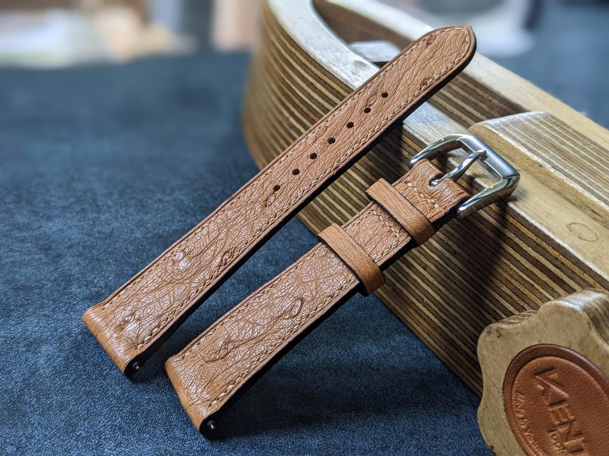 Brown Ostrich Leather Watch Strap – Quick Release | Handmade | 18mm to 24mm