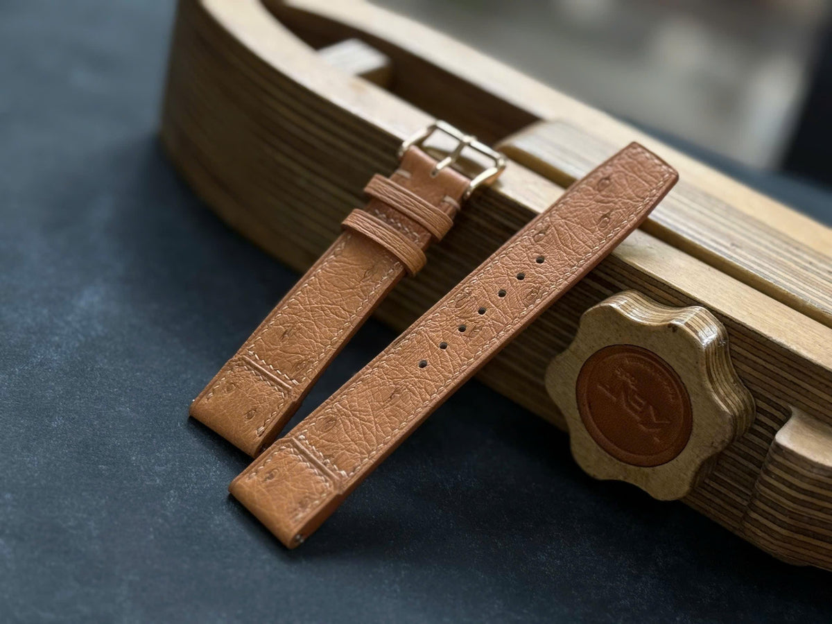 Brown Ostrich Leather Watch Strap – Quick Release, Handmade