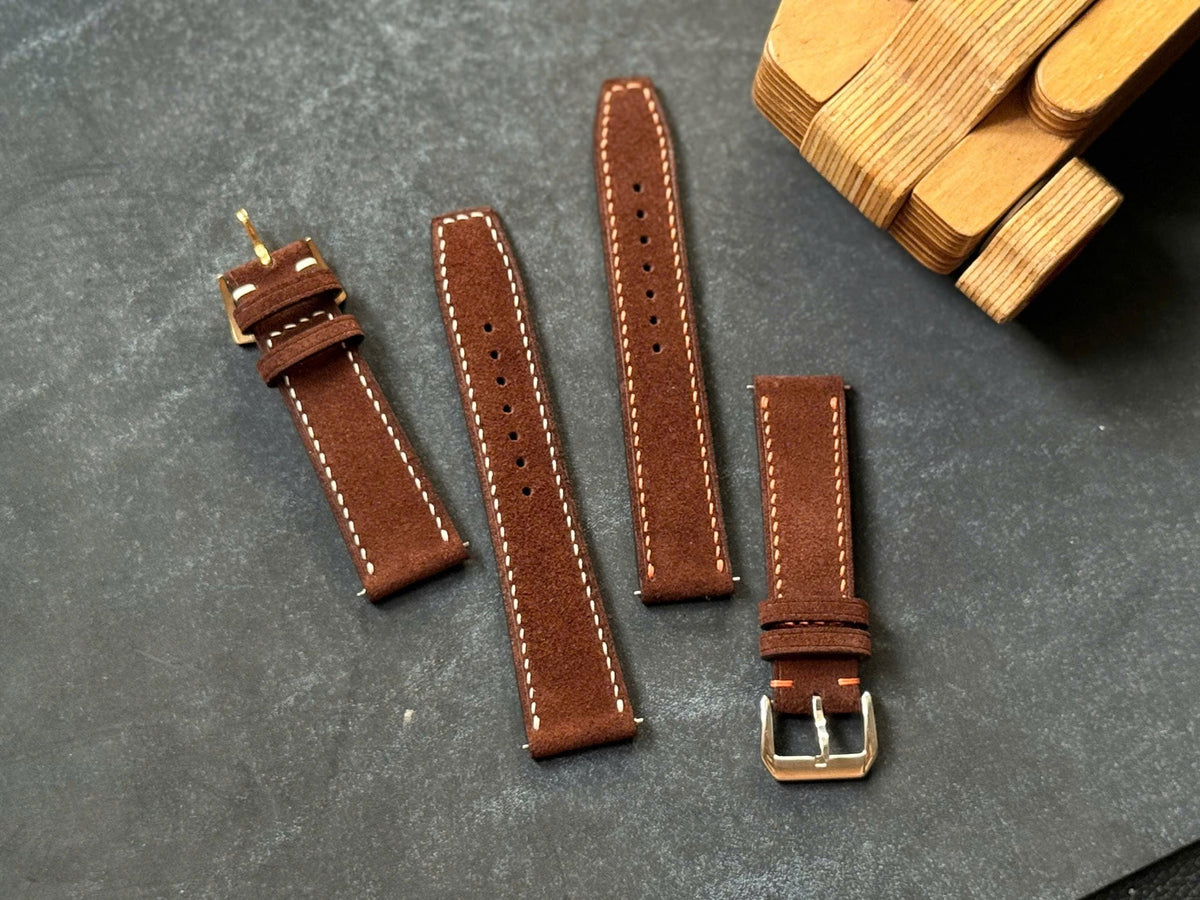 Brown Italian Suede Watch Strap – Hand-Stitched Zabri Leather