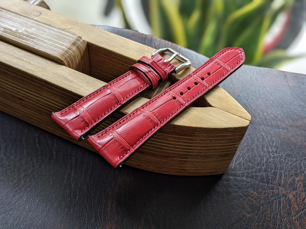 Red Alligator Leather Watch Strap – Handmade | 18mm to 24mm