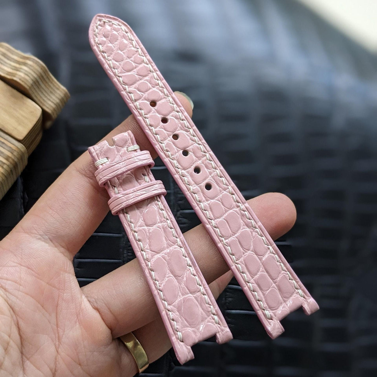 Pink Alligator Leather Watch Strap | Handmade | 18mm to 24mm