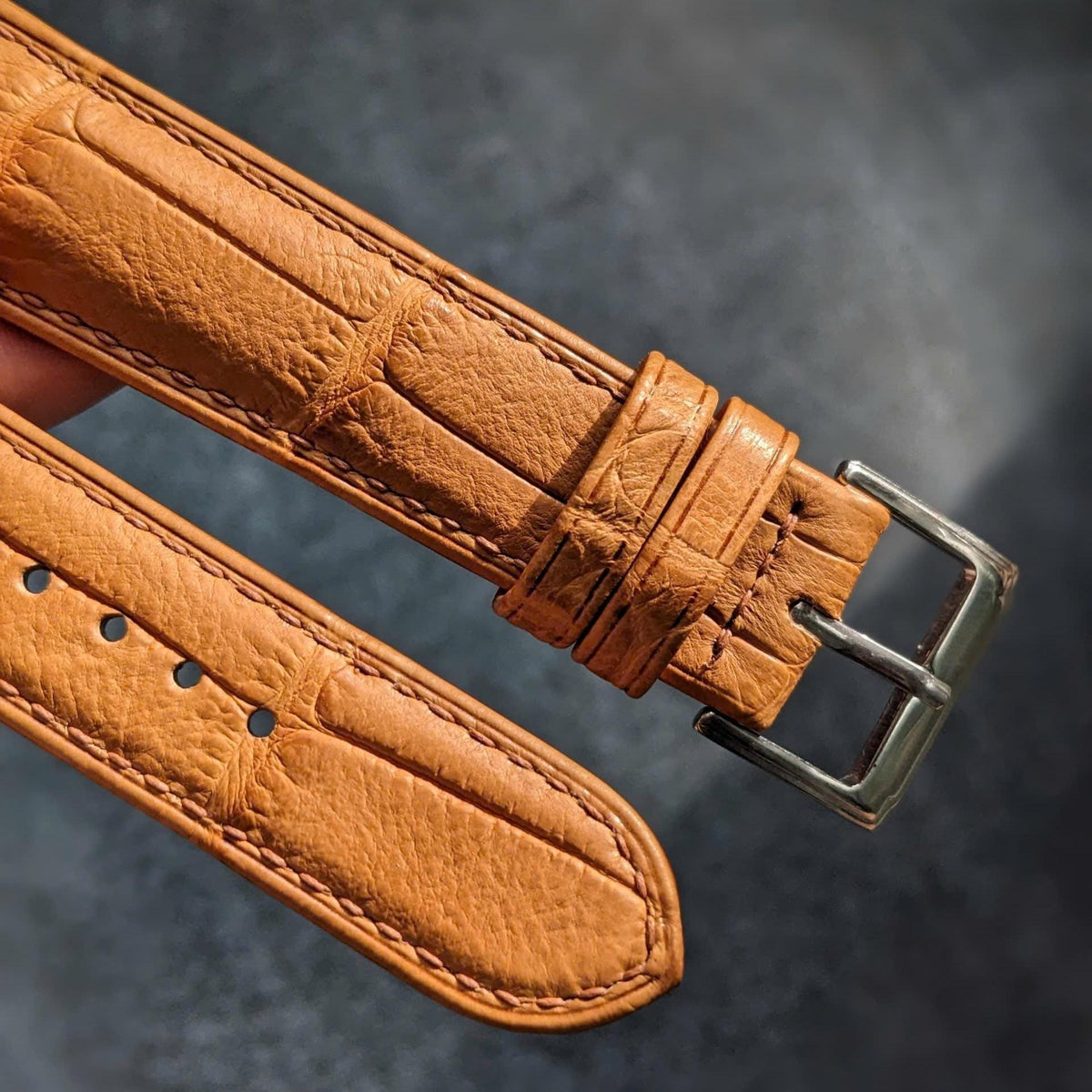 Rolled Edge Alligator Watch Strap | Tan Brown Handcrafted Leather Band