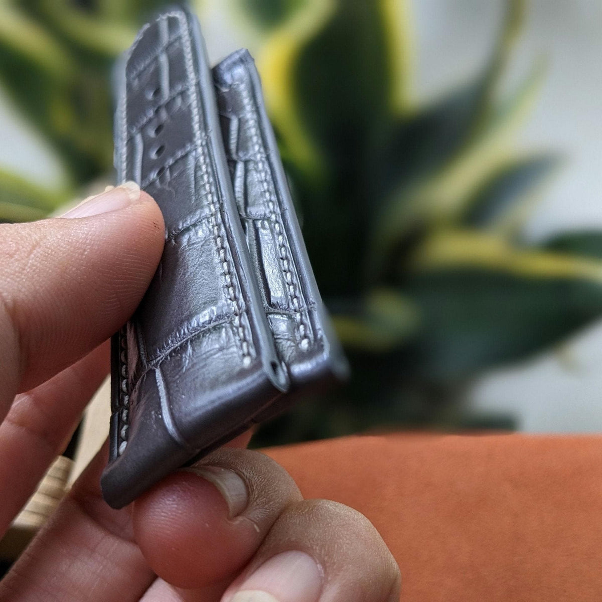 Grey Alligator Leather Watch Strap – Handmade, 16–24mm