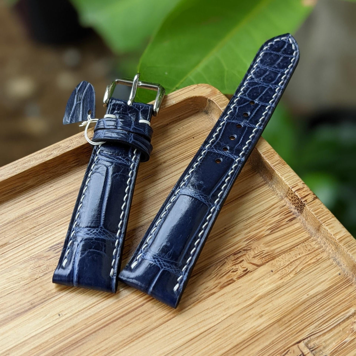 Blue Alligator Leather Watch Strap – Handmade, 16–24mm