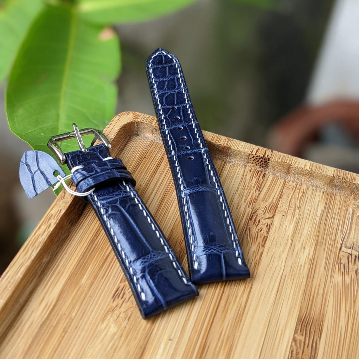 Blue Alligator Leather Watch Strap – Handmade, 16–24mm