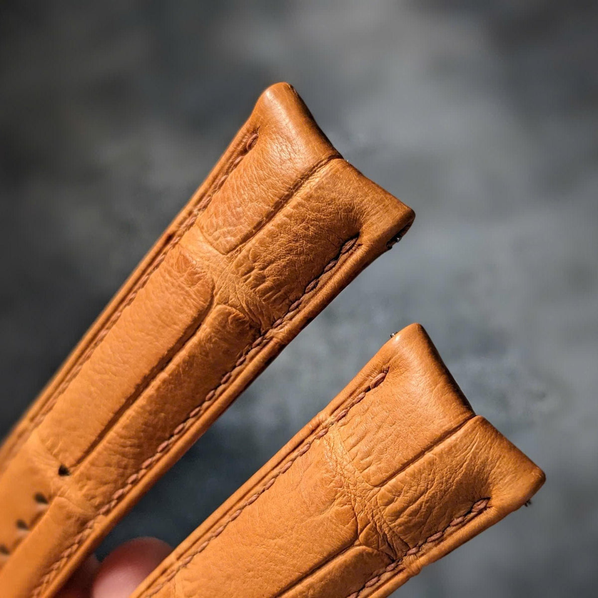 Rolled Edge Alligator Watch Strap | Tan Brown Handcrafted Leather Band