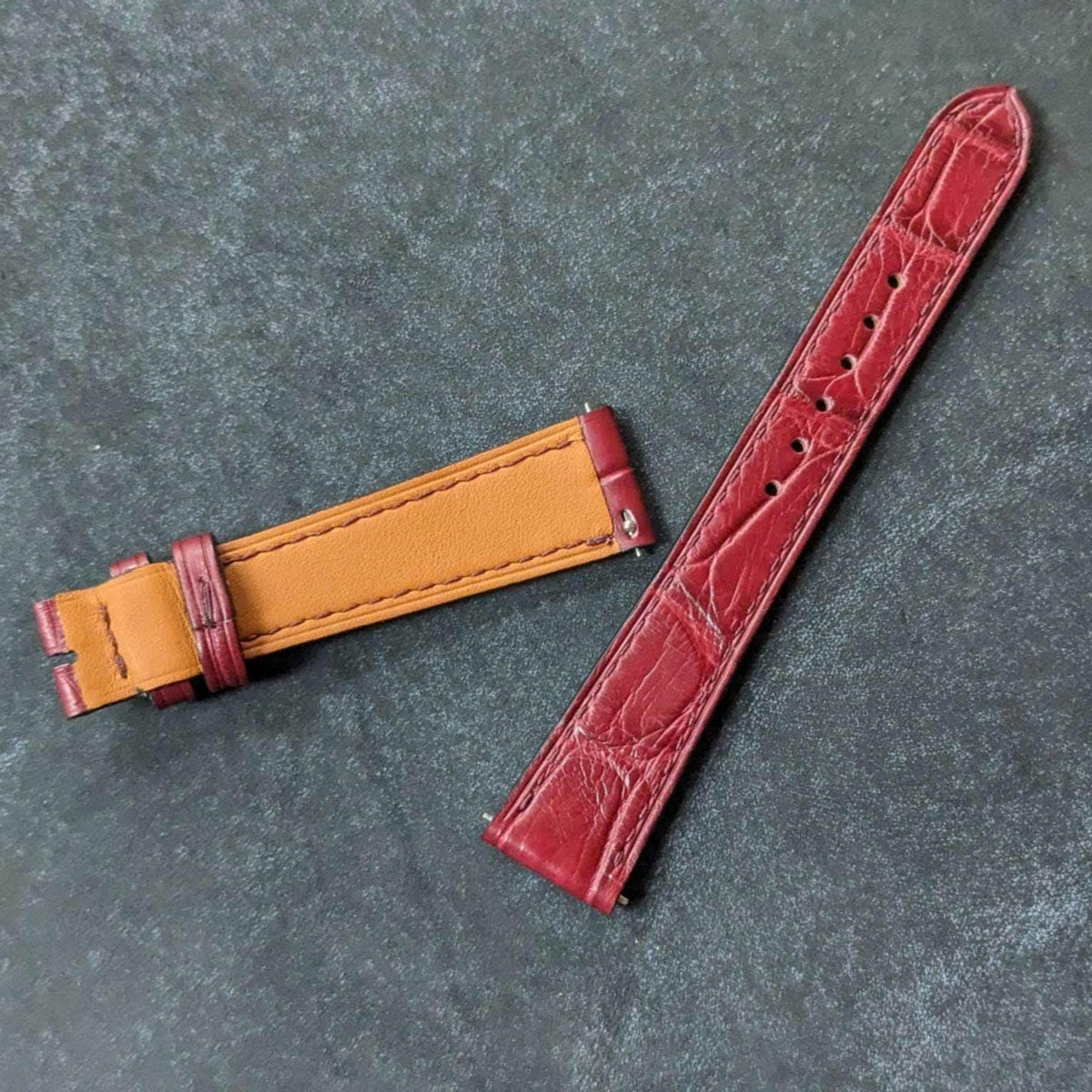 Red Alligator Leather Watch Strap – Handmade Quick Release Band