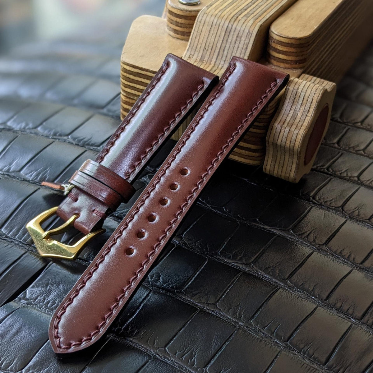 Shell Cordovan Watch Strap – Brown Handmade Leather Band with Zermatt Lining
