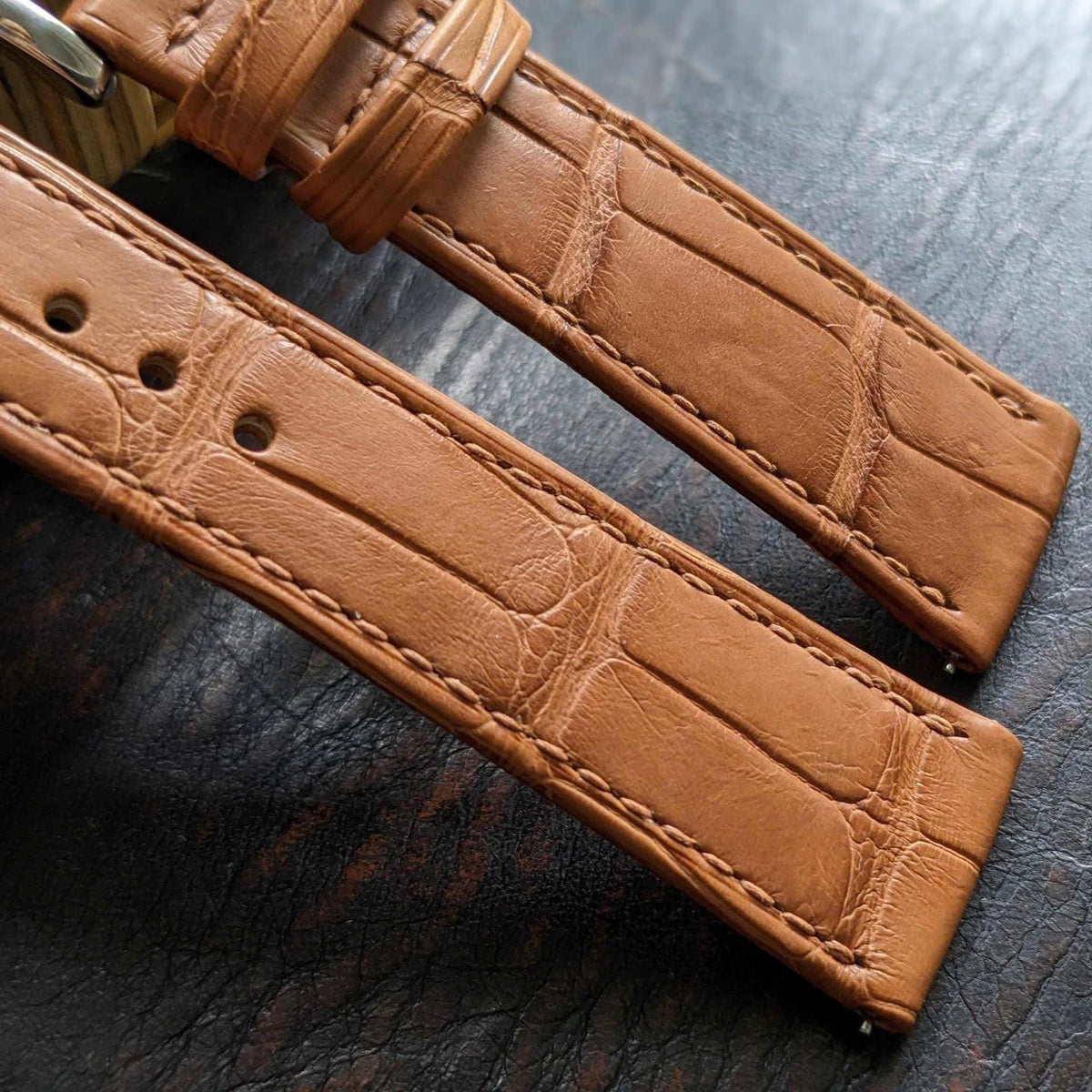 Rolled Edge Brown Alligator Leather Watch Strap size 18mm-24mm