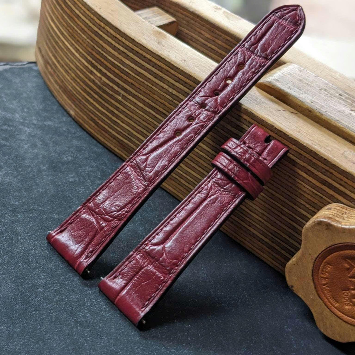 Red Alligator Leather Watch Strap – Handmade Quick Release Band