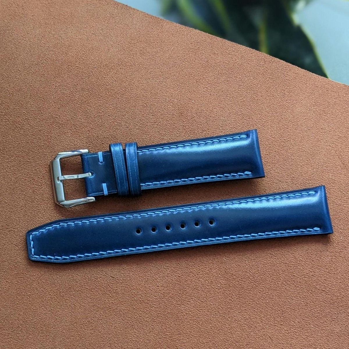 Blue Shell Cordovan Watch Strap – Shinki Hakiku Leather | Handmade | 18mm to 24mm