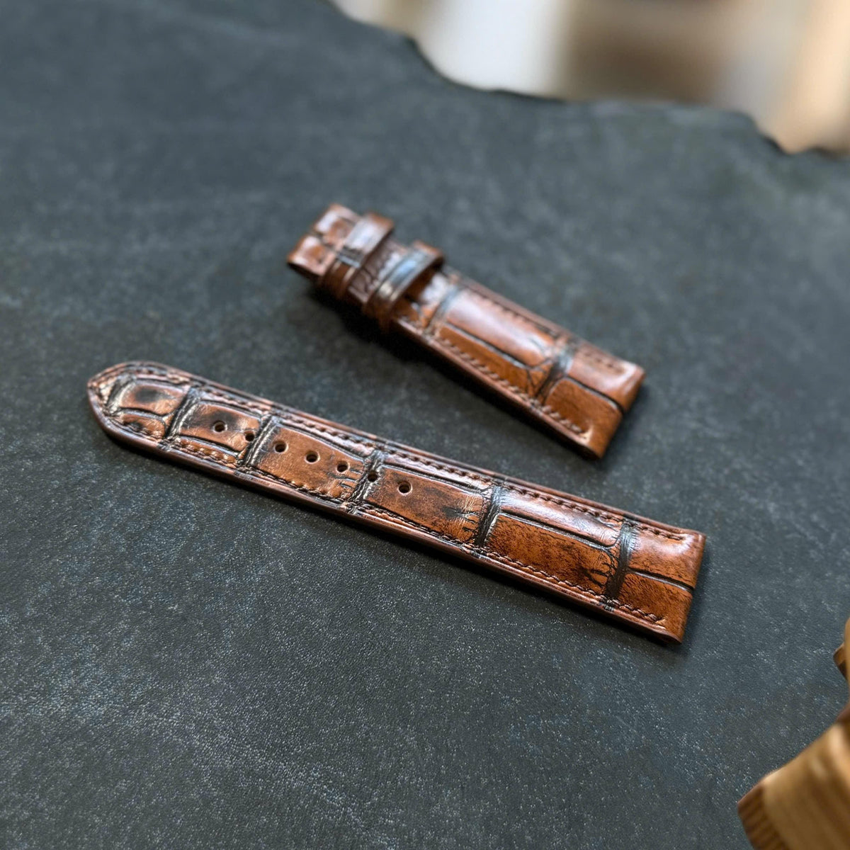 Patina Brown Alligator Leather Watch Strap (18mm-24mm)