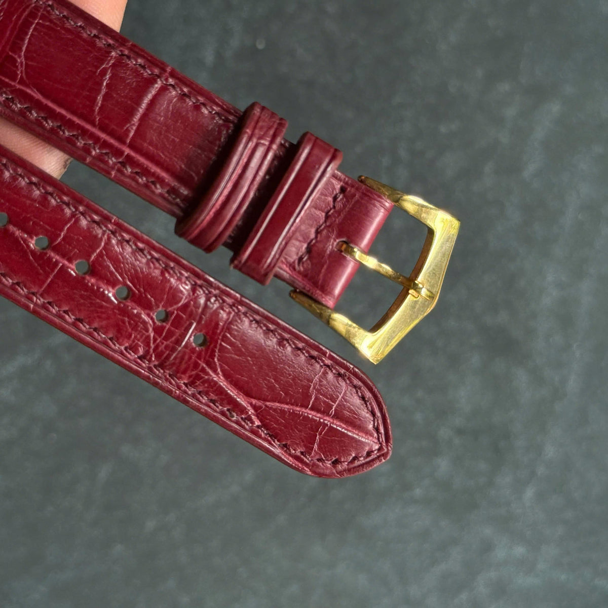 Curved Red Alligator Leather Watch Strap Personalized Handmade Band size 18mm-24mm