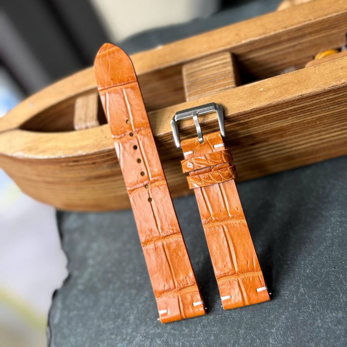 Tan Brown Alligator Leather Watch Strap (18mm-24mm)