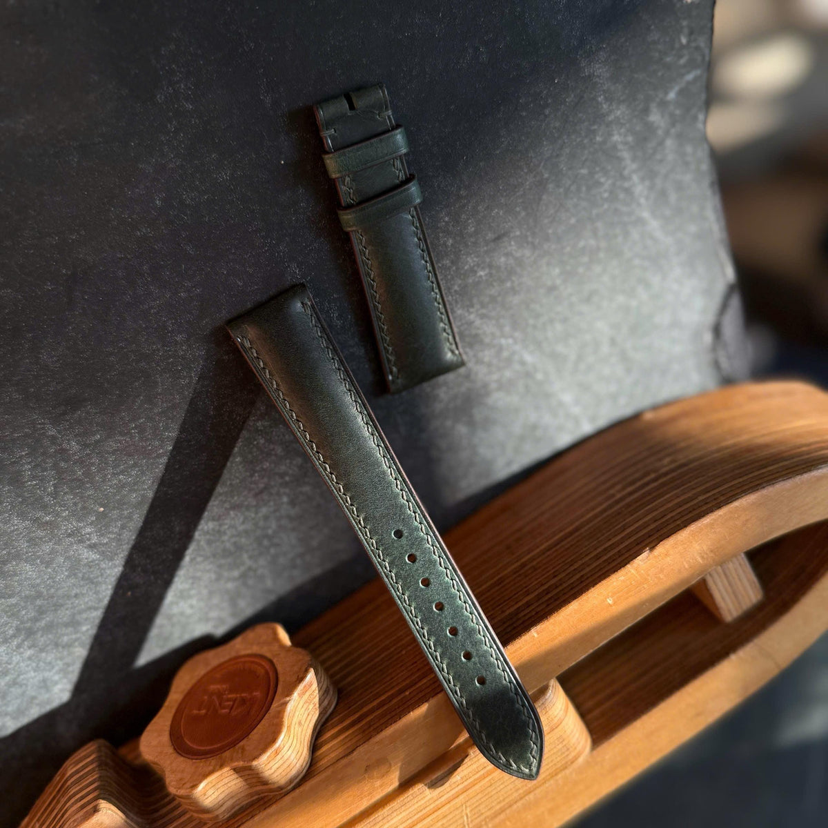 Dark Green Cowhide Leather Watch Strap, Handmade Watch Band, Custom Size 14mm–24mm