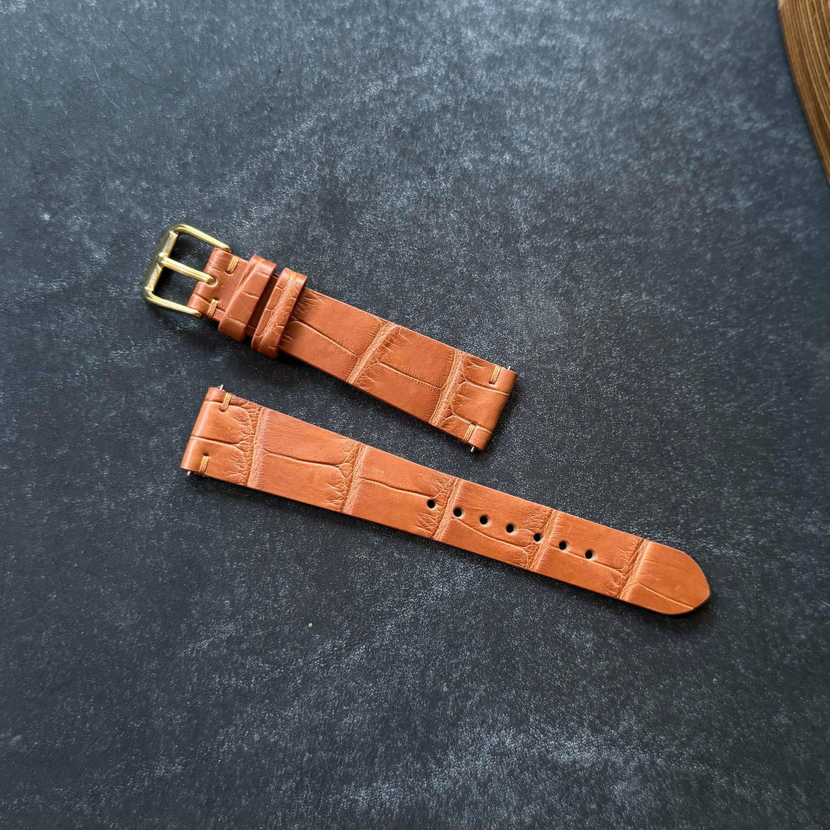Handmade Brown Alligator Leather Watch Strap (18mm-24mm)