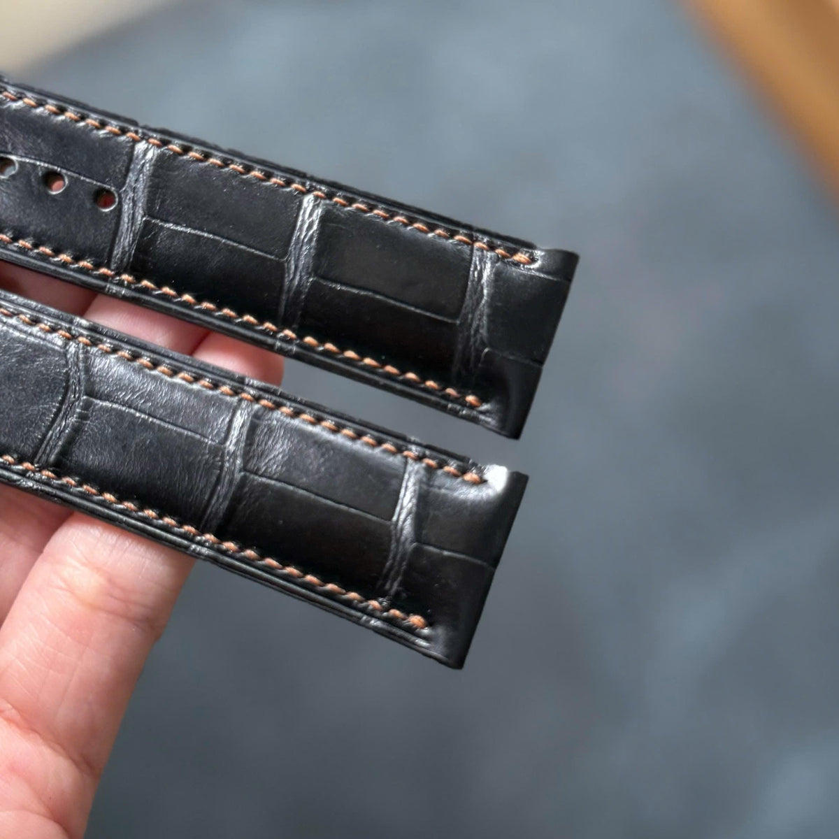 Black Alligator Leather Watch Strap – Handmade, 16–24mm