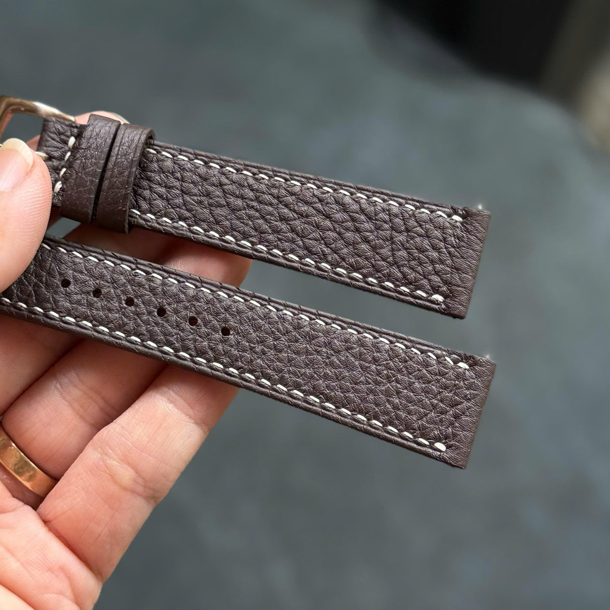 Brown Togo Leather Watch Strap 18mm 20mm 22mm 24mm, Custom Handmade Calfskin Watch Band.